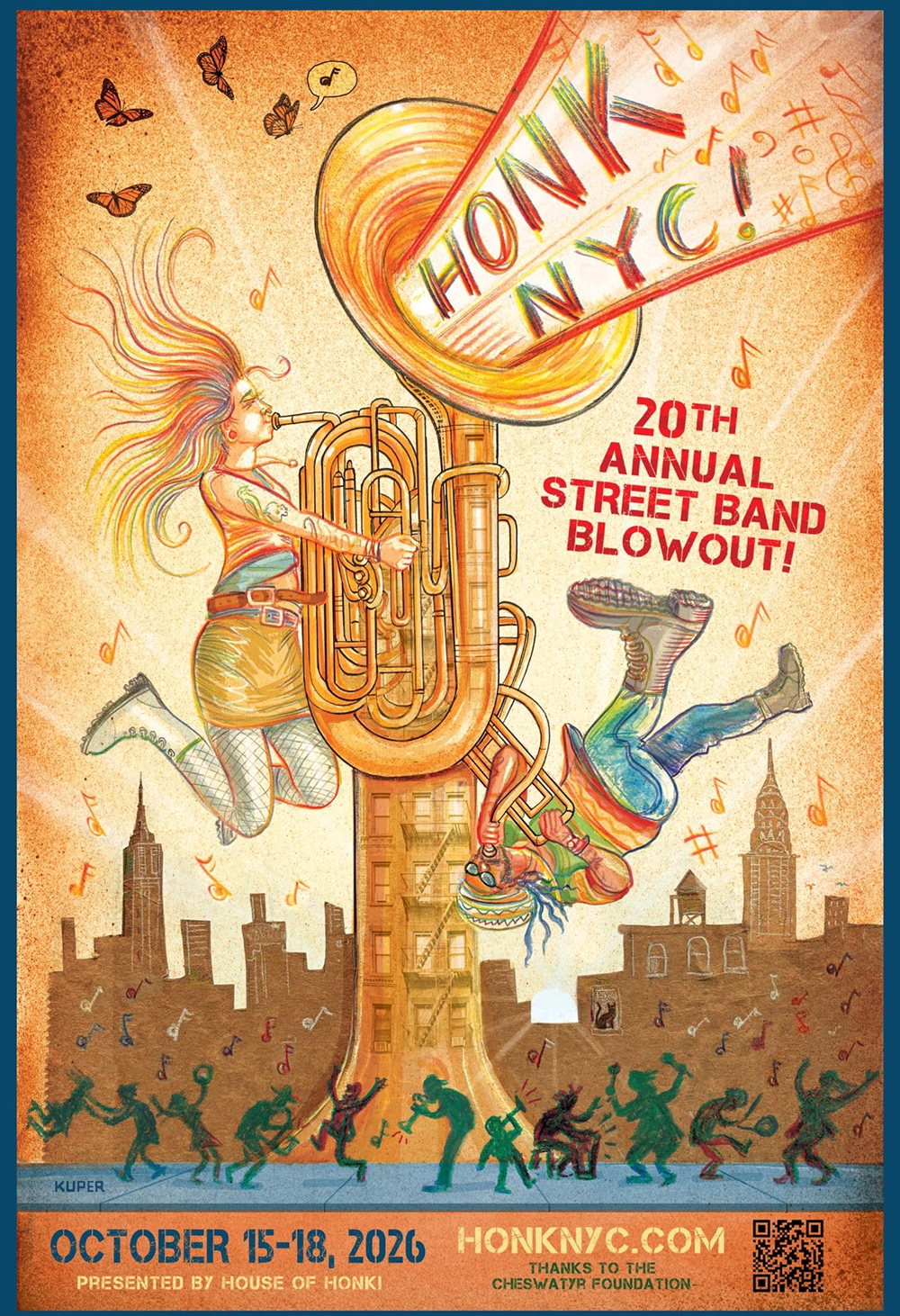 Flyer for HONK NYC! 2026: 20th Annual Street Band Blowout