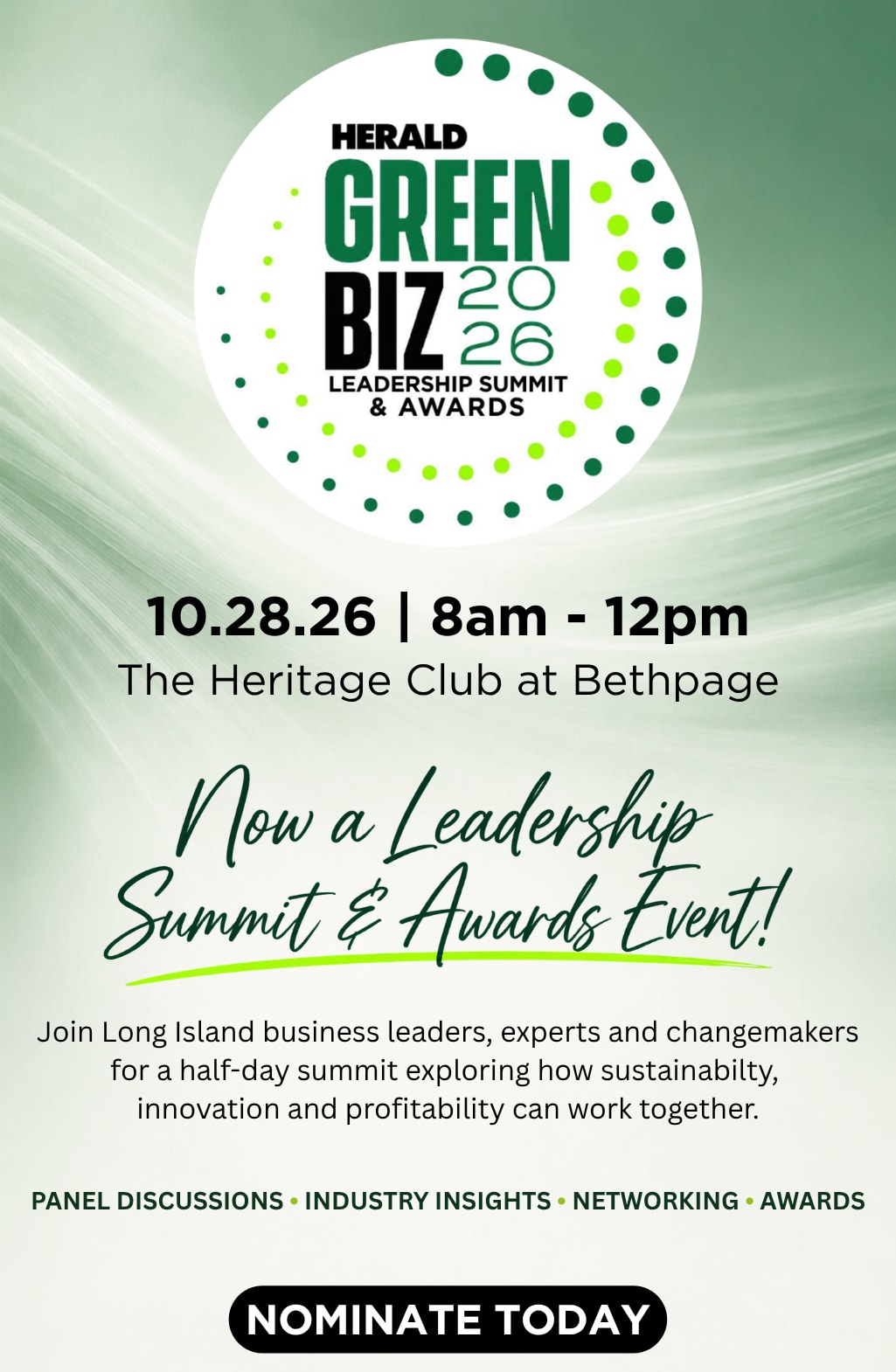 Flyer for Herald Green BIZ 2026 Leadership Summit & Awards