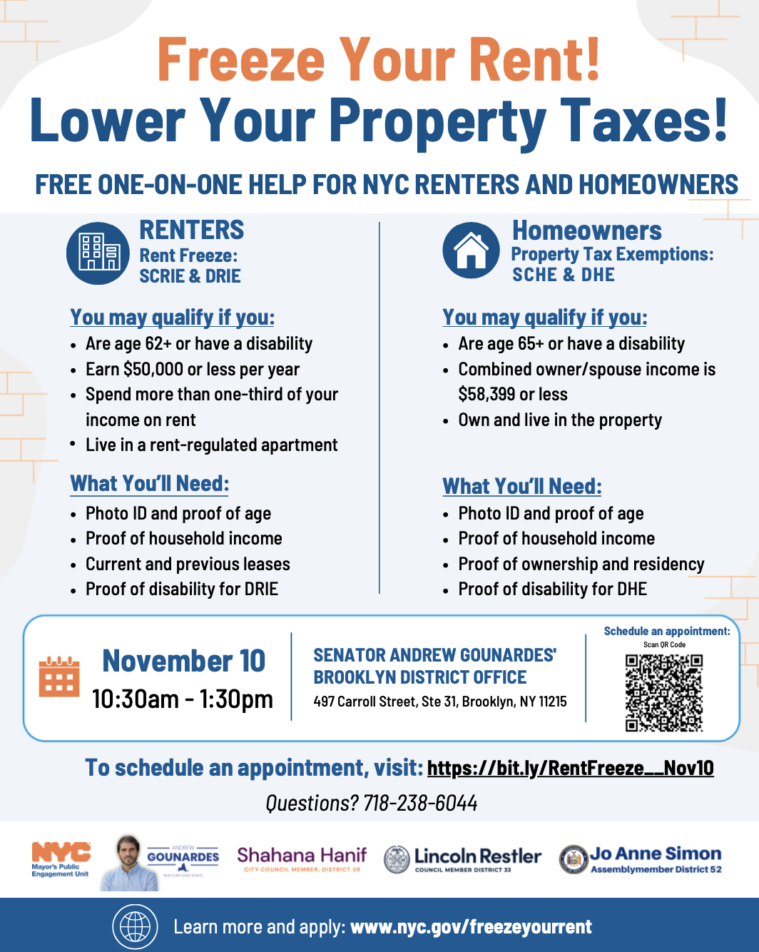 Flyer for Freeze Your Rent! Lower Your Property Taxes!