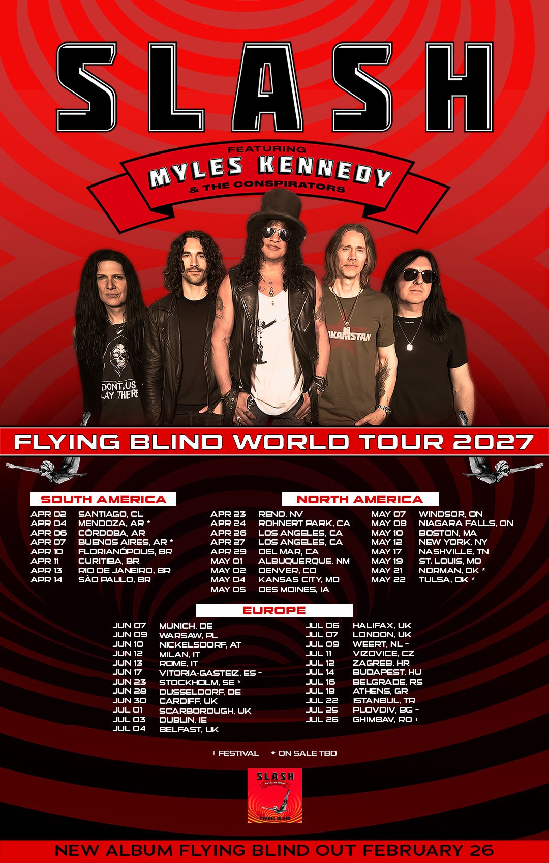 Flyer for SLASH Ft. Myles Kennedy & the Conspirators: FLYING BLIND World Tour 2027 - New York
