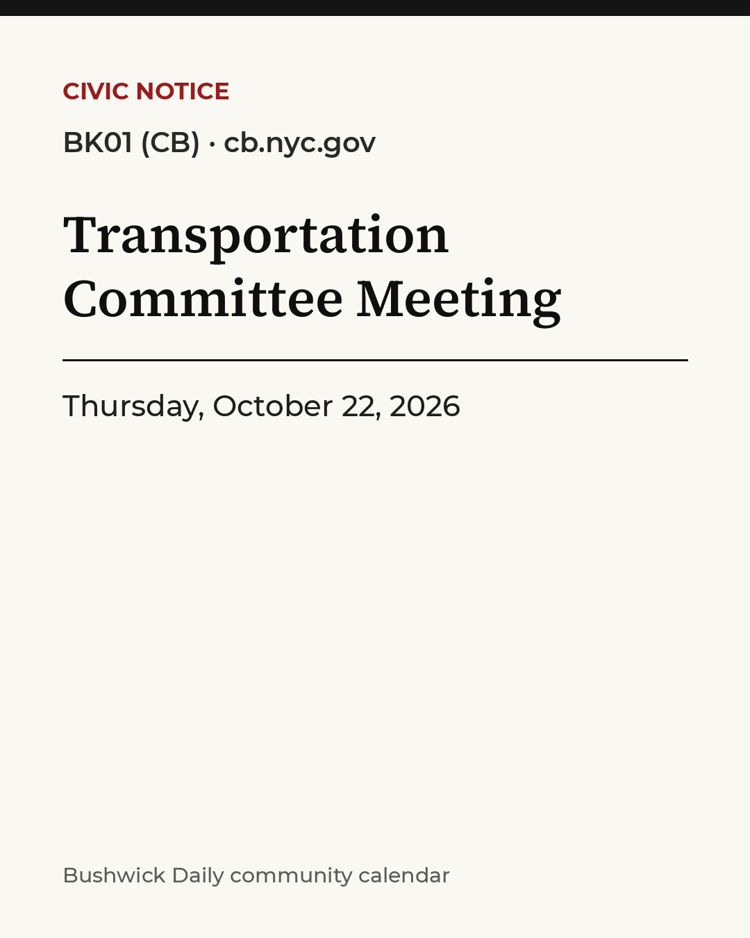 Flyer for Transportation Committee Meeting