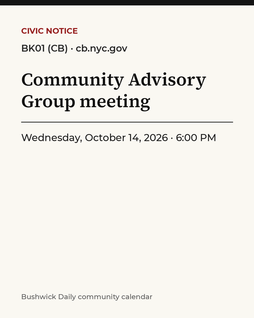 Flyer for Community Advisory Group meeting
