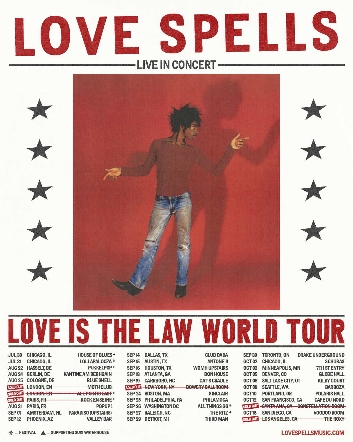 Flyer for Love Spells - Love Is The Law World Tour