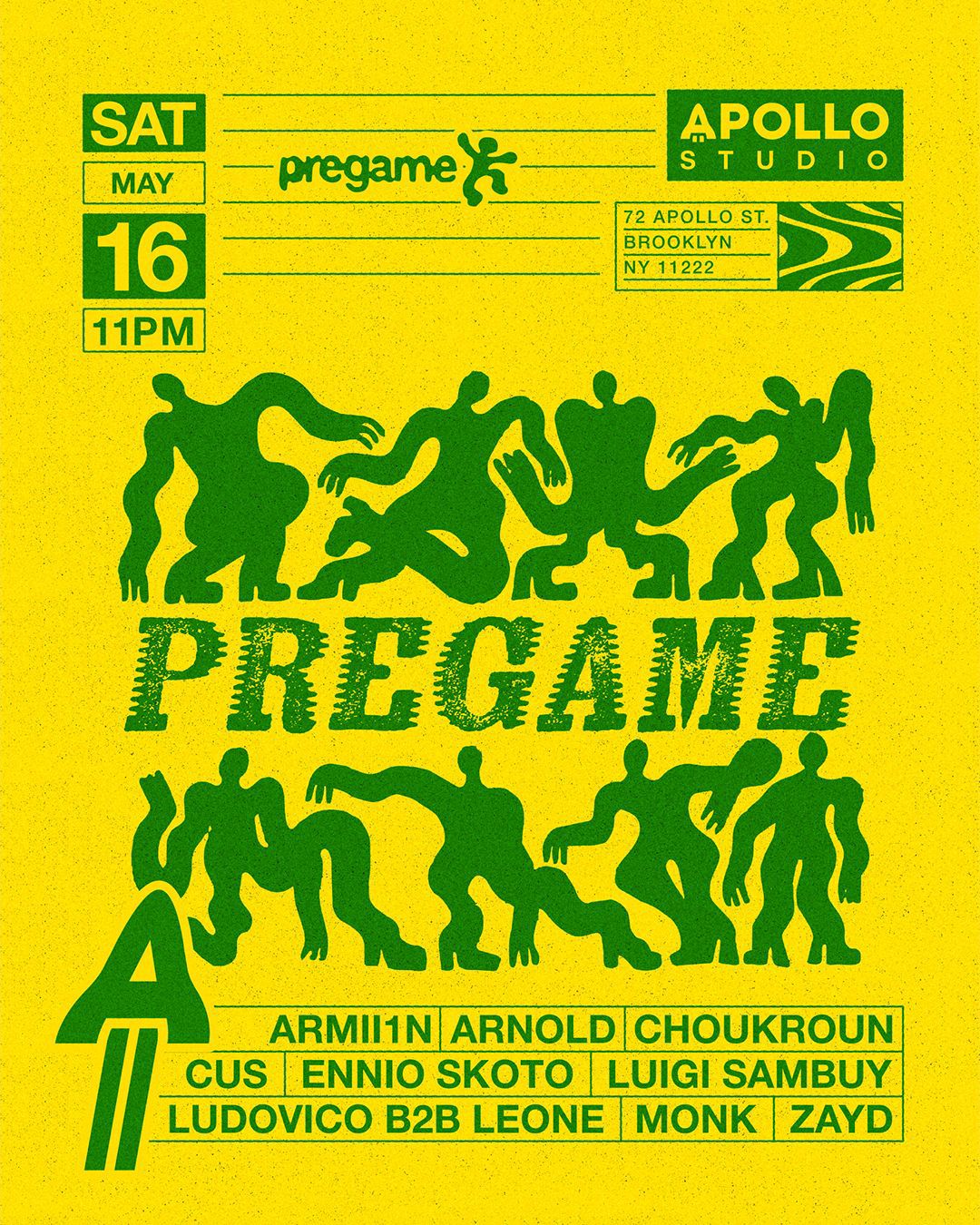 Flyer for Pregame at Apollo Studio