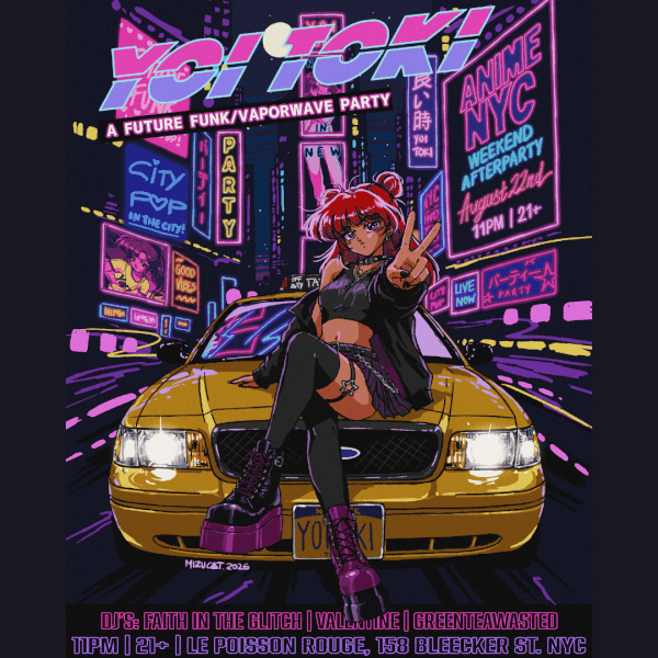 Flyer for Yoi Toki! A Future Funk/Vaporwave Party (Anime NYC Weekend Afterparty)