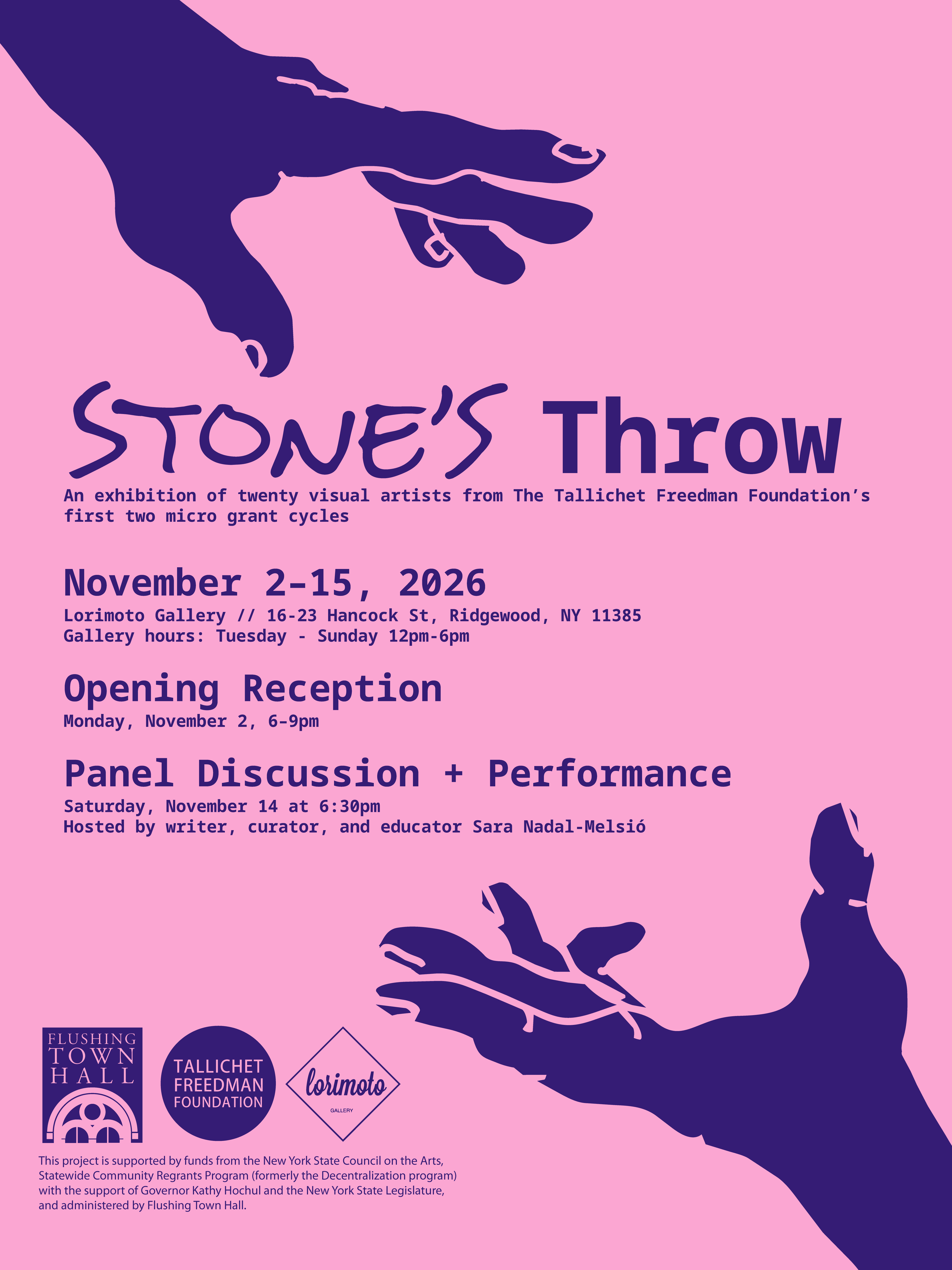 Flyer for Stone’s Throw: An Exhibition of TTFF Grantees