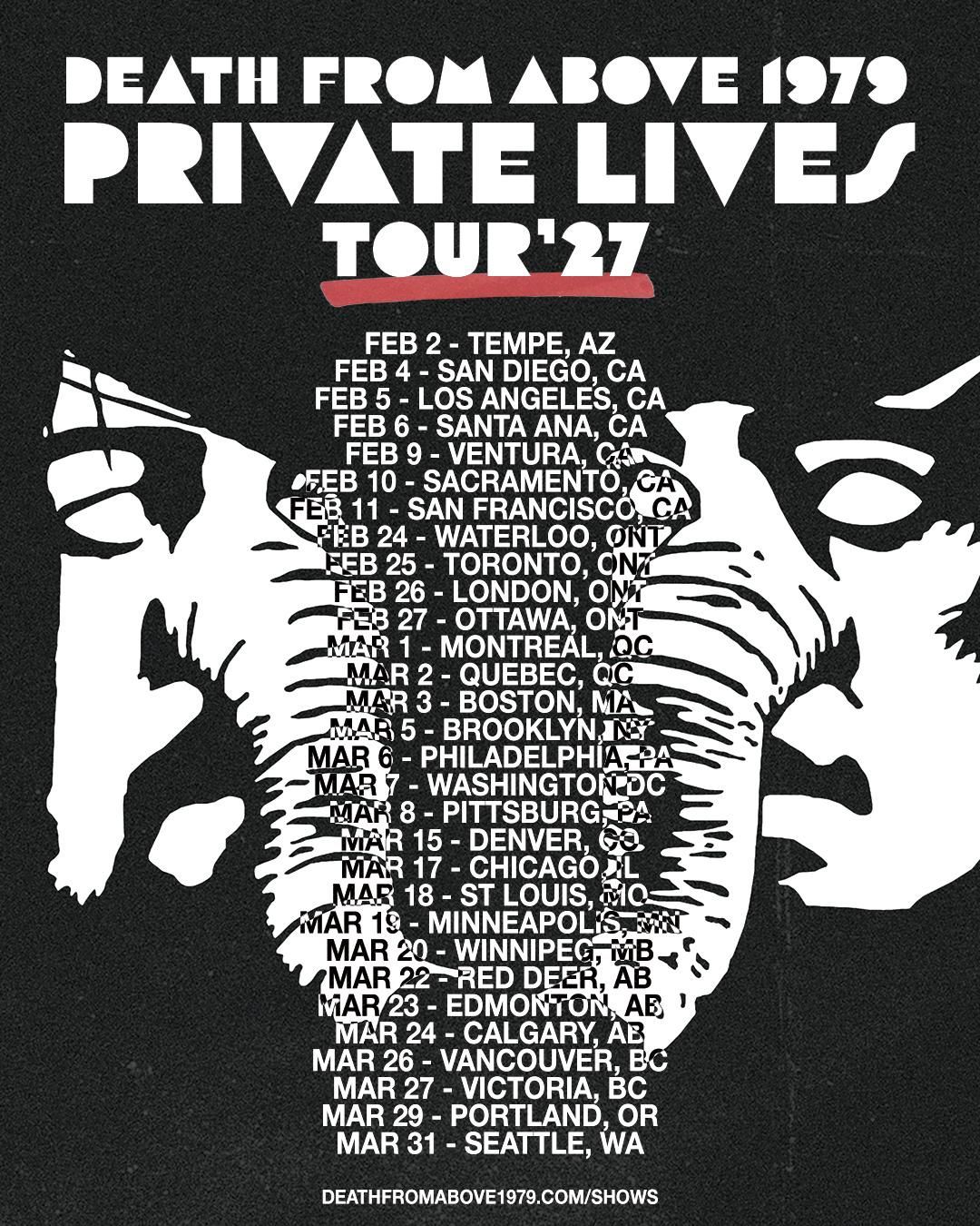 Flyer for Death From Above 1979 - Private Lives Tour '27