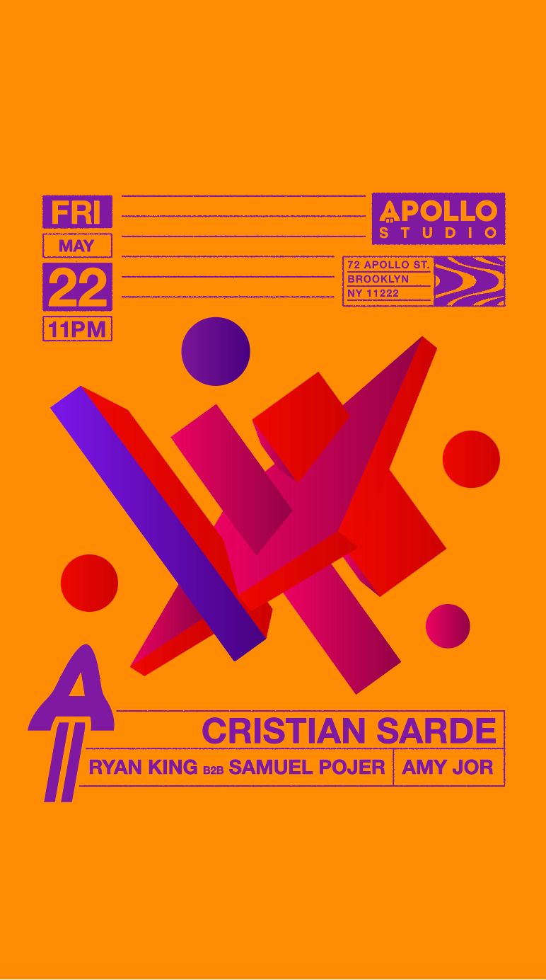 Flyer for Cristian Sarde, Ryan King b2b Samuel Pojer, Amy Jor