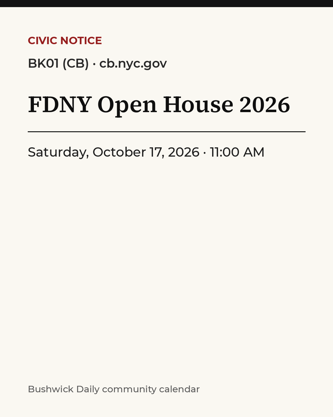 Flyer for FDNY Open House 2026