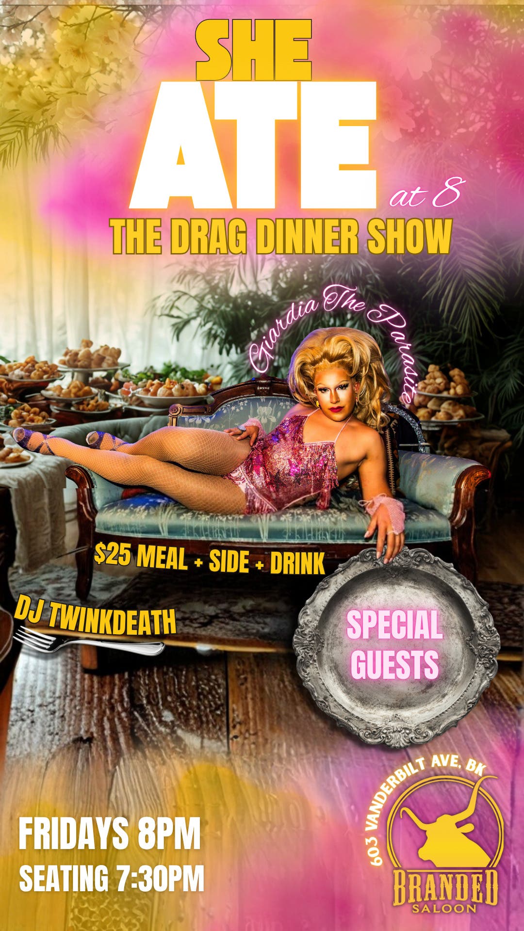 Flyer for She Ate! The Drag Dinner Show