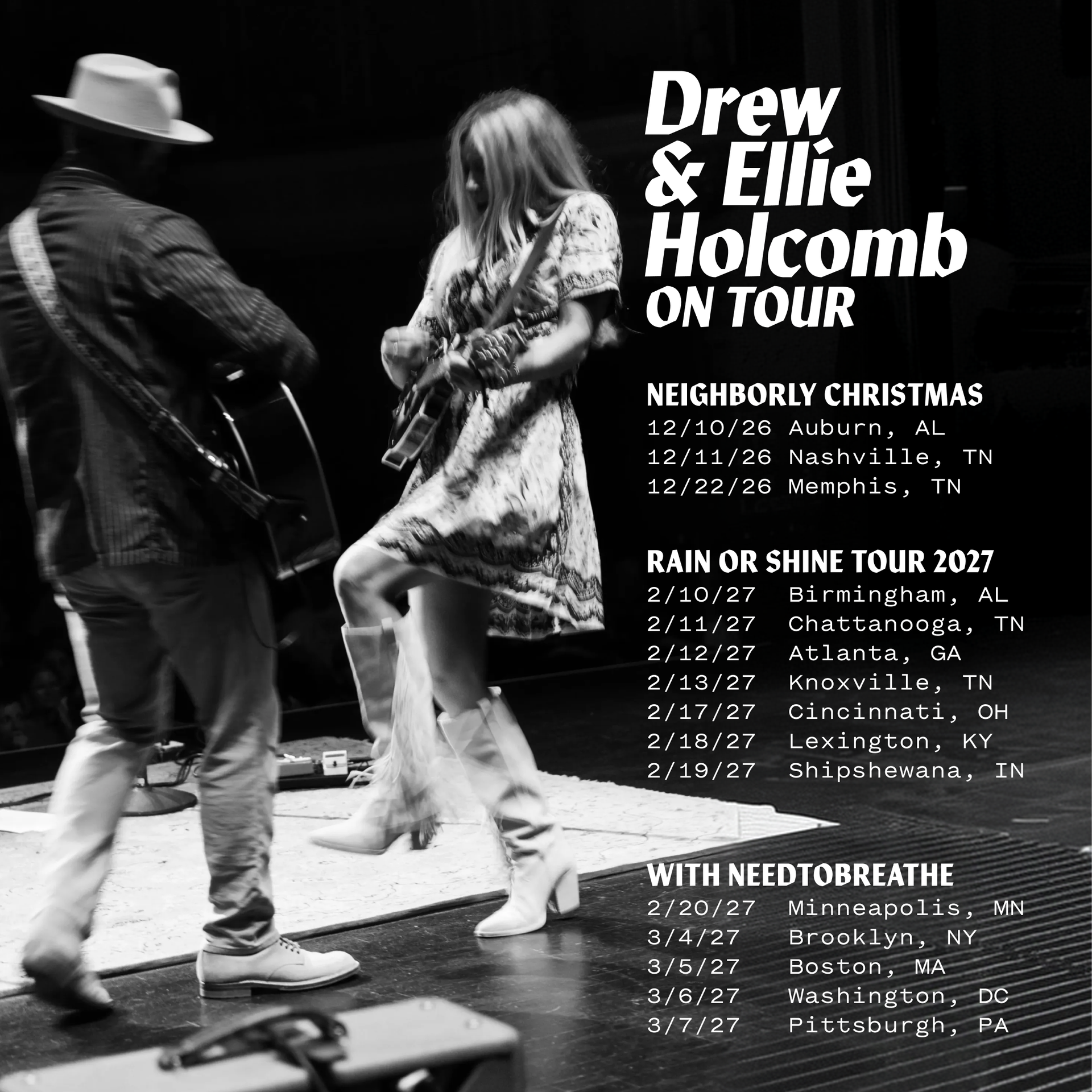 Flyer for Drew & Ellie Holcomb with NEEDTOBREATHE - Brooklyn
