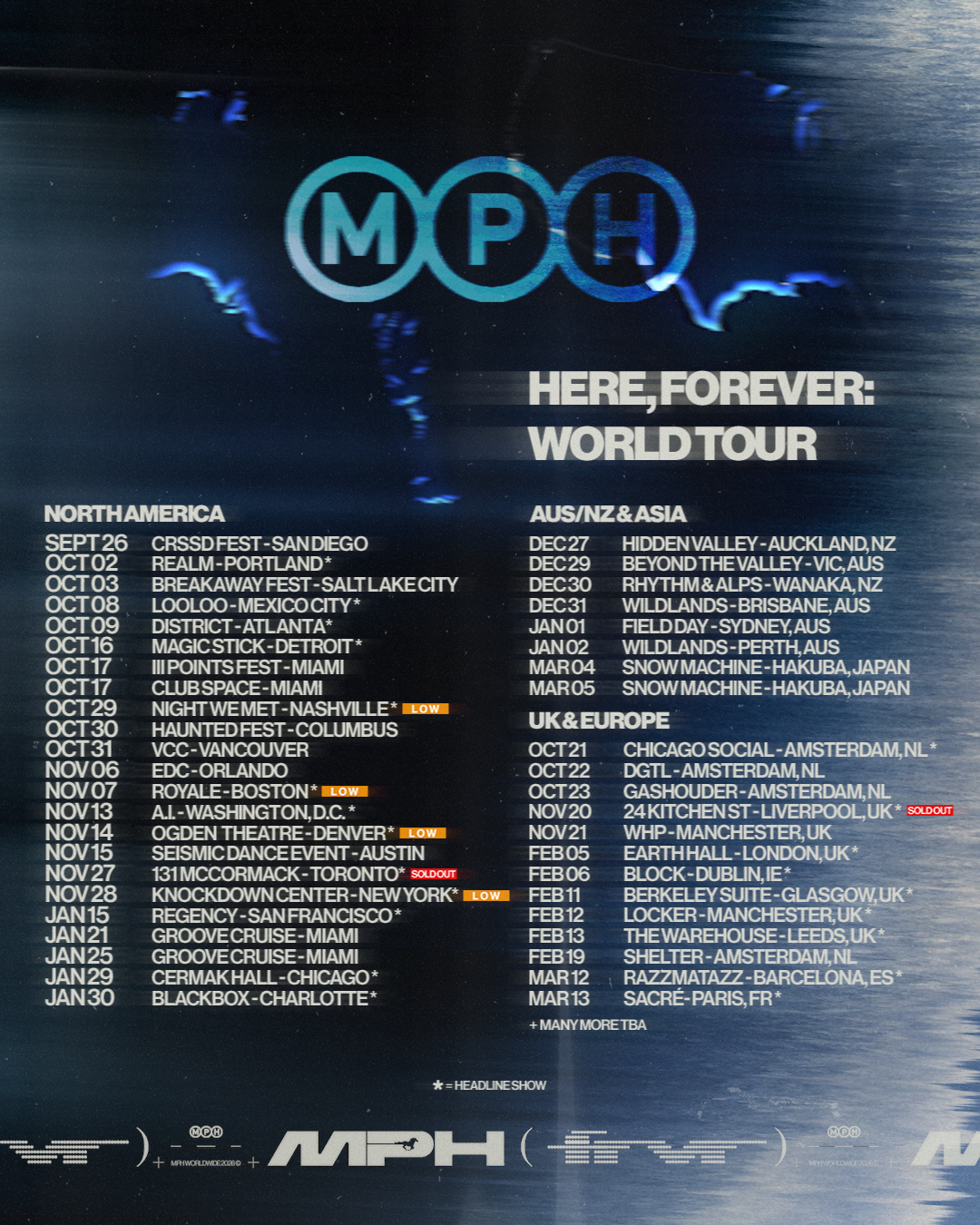 Flyer for MPH Here, Forever: World Tour at Knockdown Center