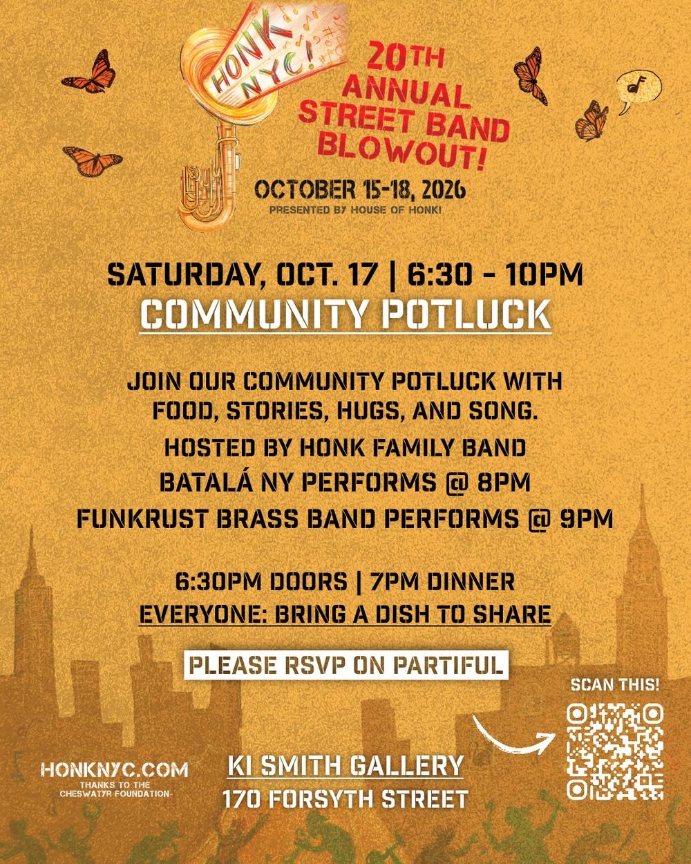 Flyer for HONK! Community Potluck