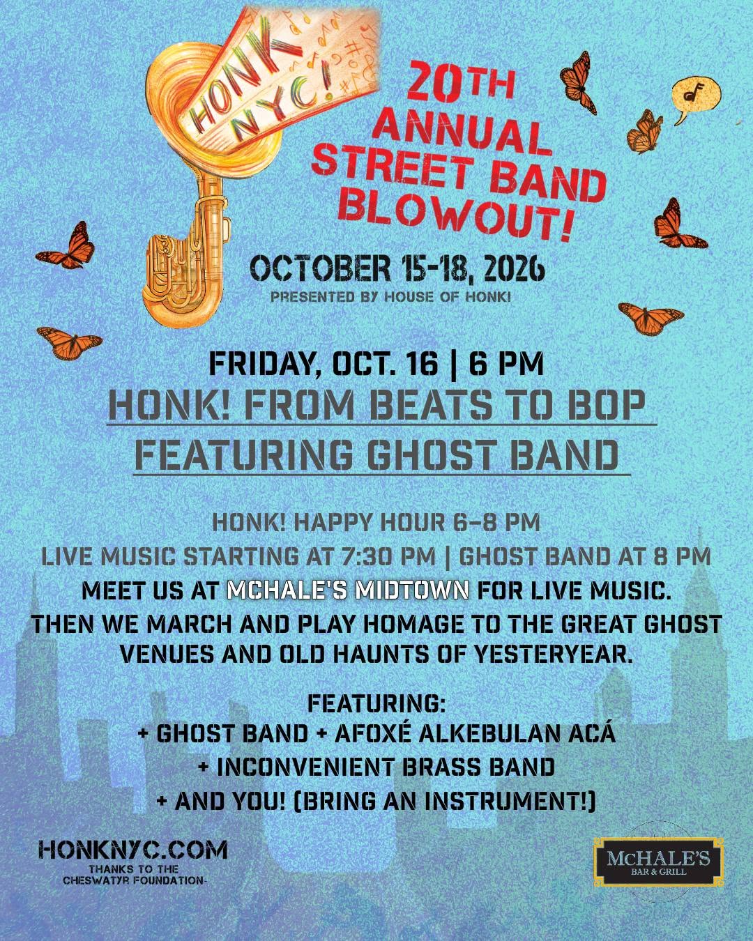 Flyer for HONK! From Beats to Bop Featuring Ghost Band