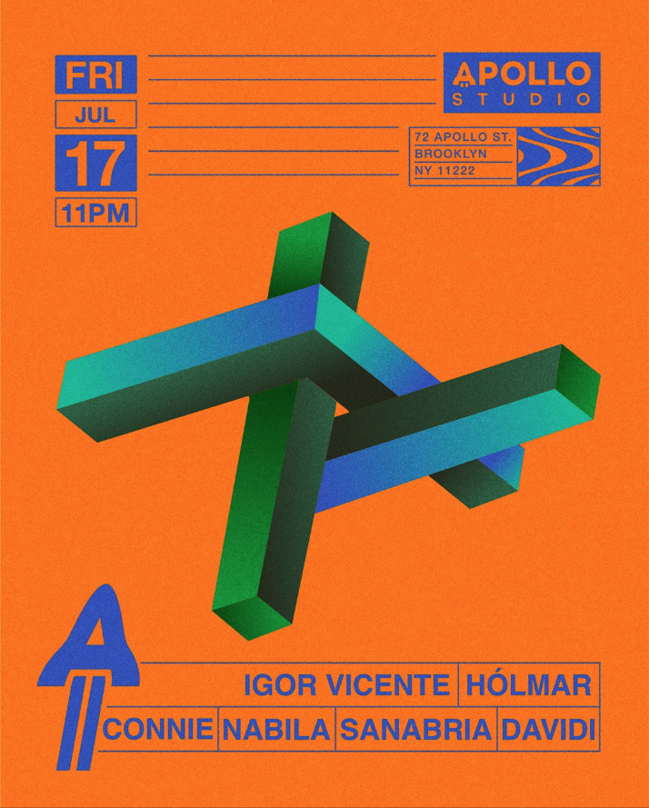 Flyer for Apollo Studio: Igor Vicente, Hólmar, Connie, Nabila, Sanabria, Davidi