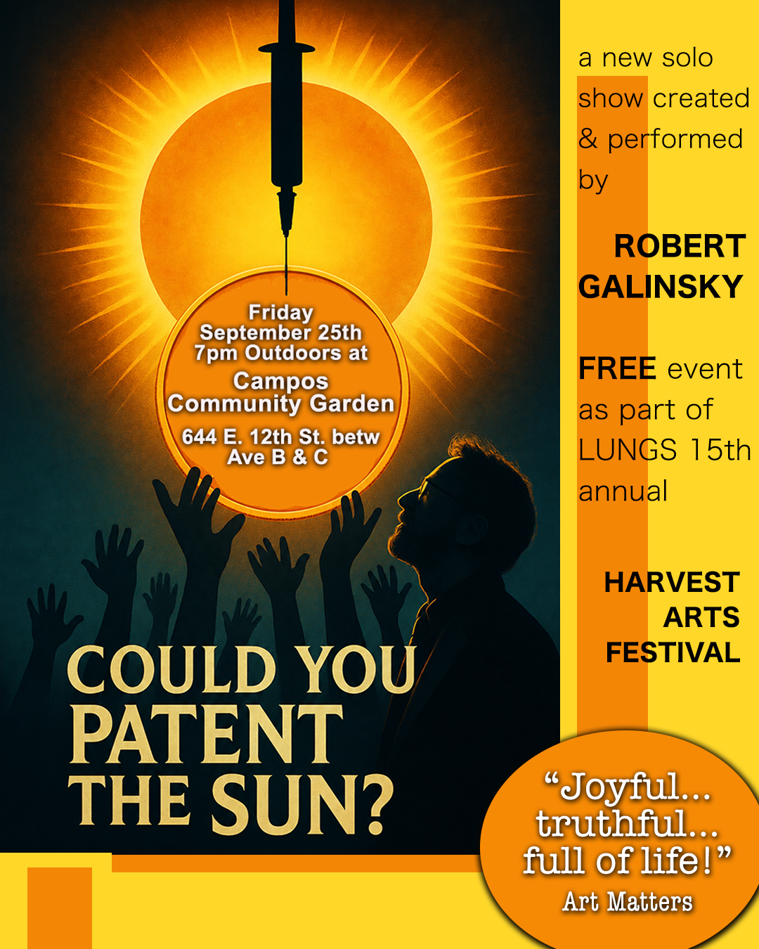 Flyer for Could You Patent the Sun? - Live Reading