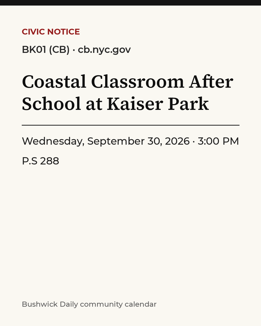 Flyer for Coastal Classroom After School at Kaiser Park