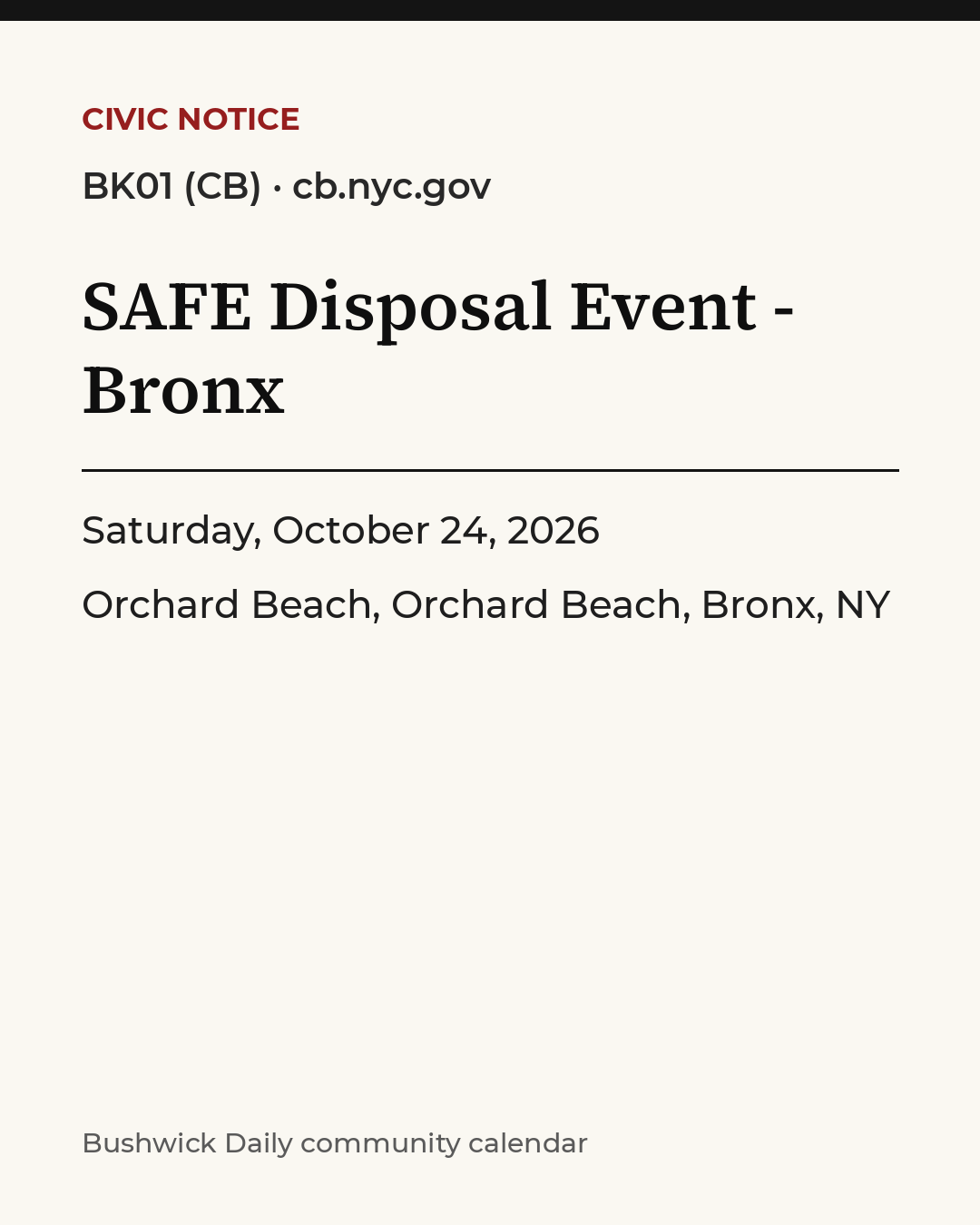 Flyer for SAFE Disposal Event - Bronx