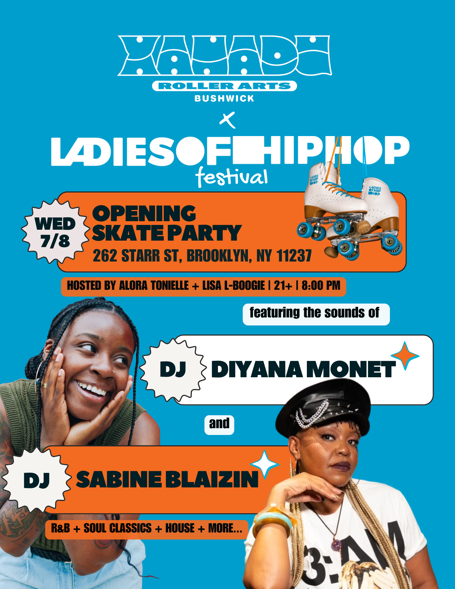 Flyer for Ladies of Hip-Hop festival Opening Skate Party