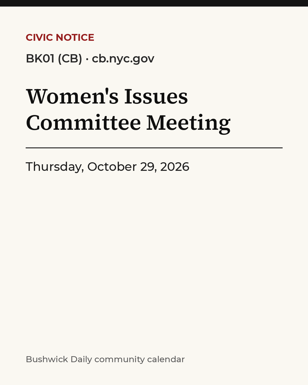 Flyer for Women's Issues Committee Meeting