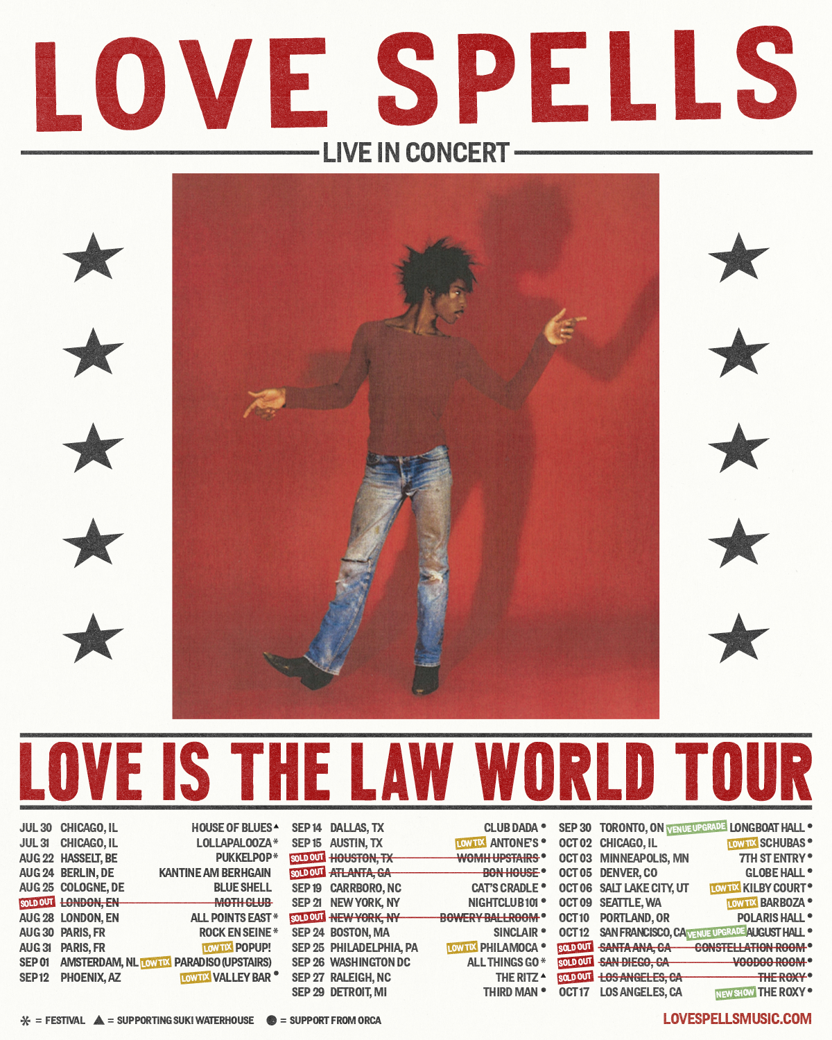 Flyer for LOVE SPELLS - LOVE IS THE LAW WORLD TOUR