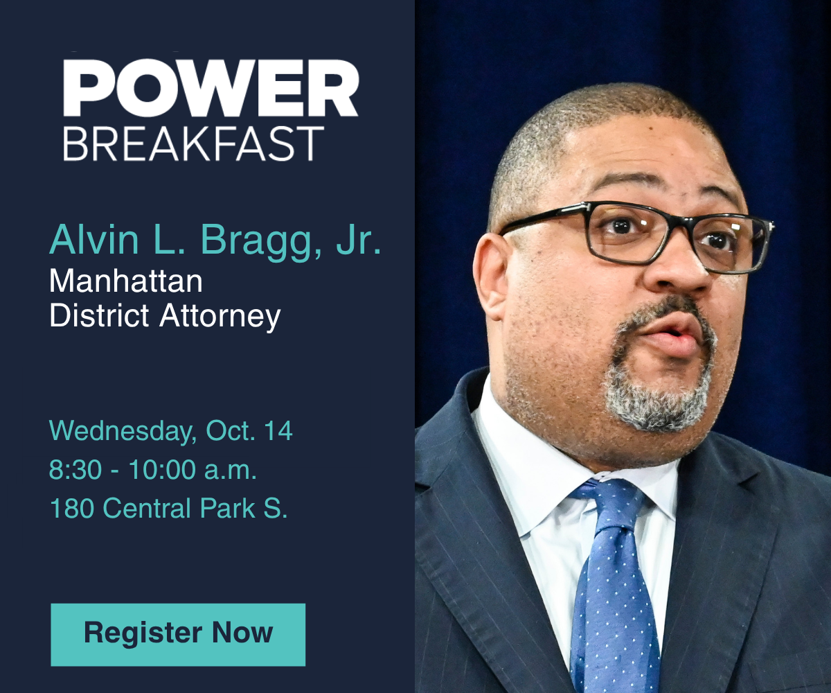 Flyer for Crain's Power Breakfast: A Conversation with Manhattan District Attorney Alvin Bragg