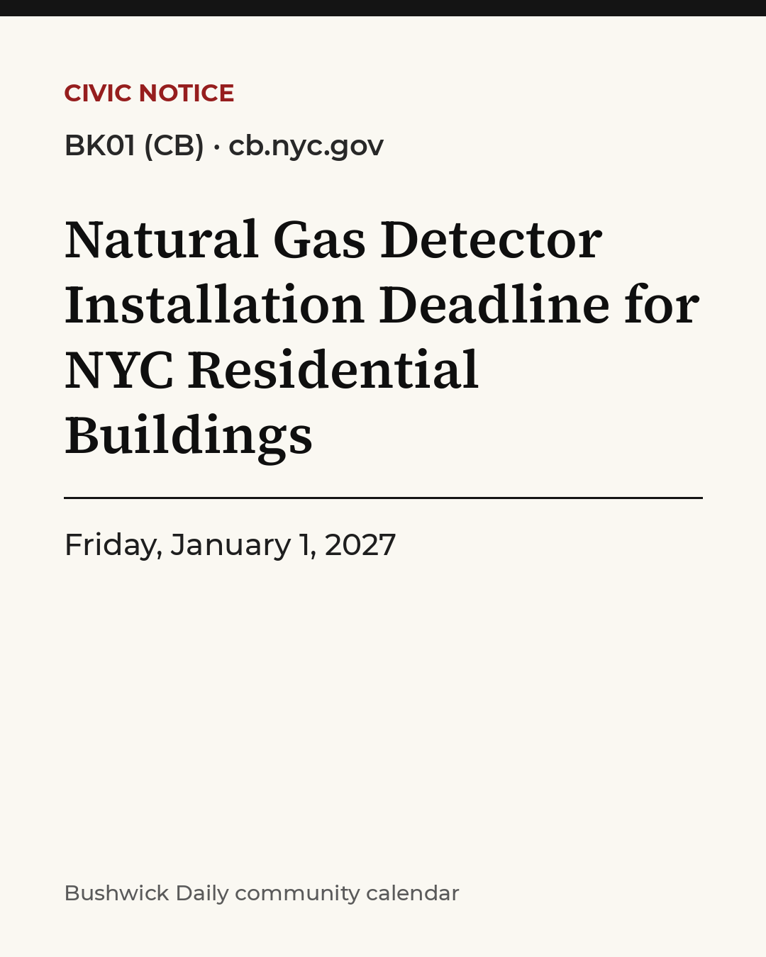 Flyer for Natural Gas Detector Installation Deadline for NYC Residential Buildings