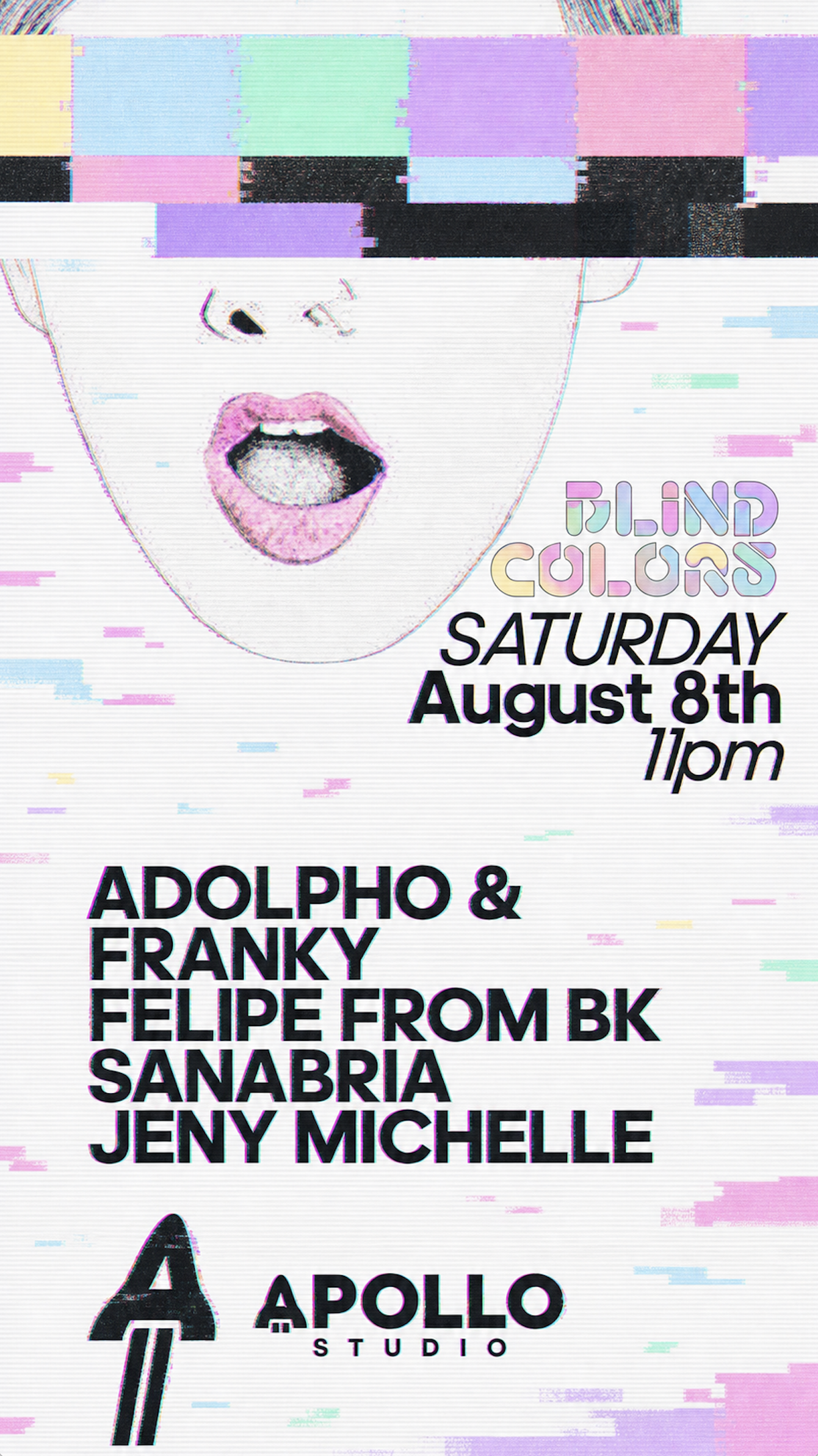 Flyer for Blind Colors with Adolpho & Franky, Felipe from BK, Sanabria, Jeny Michelle