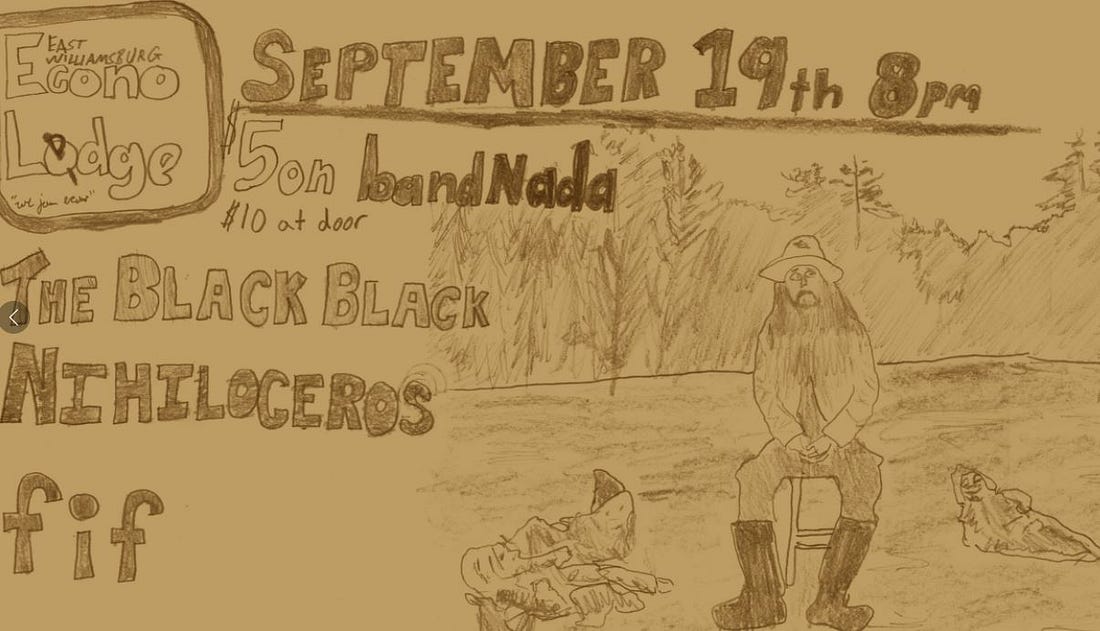Flyer for 5on bandNada, The Black Black, Nihiloceros, and fif live