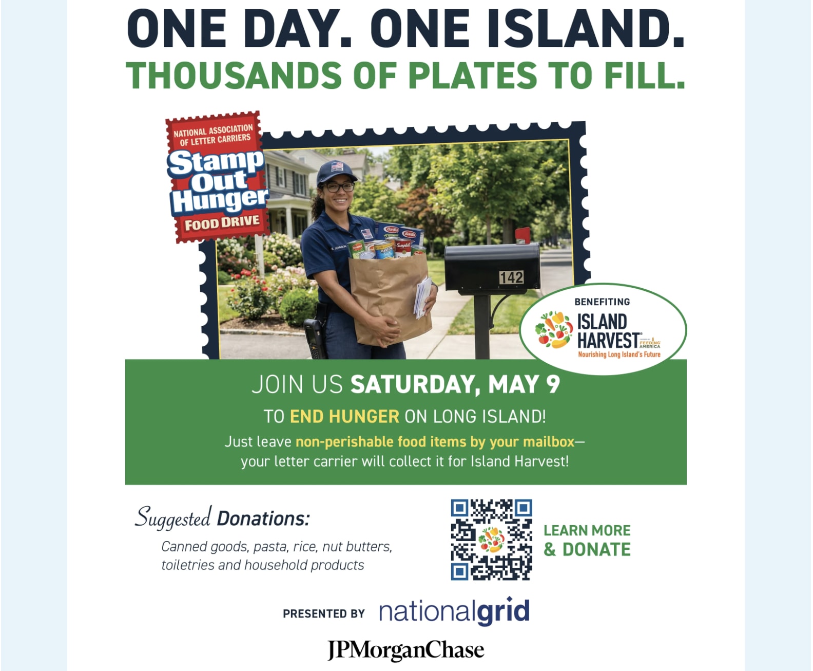 Flyer for Stamp Out Hunger Food Drive: End Hunger on Long Island