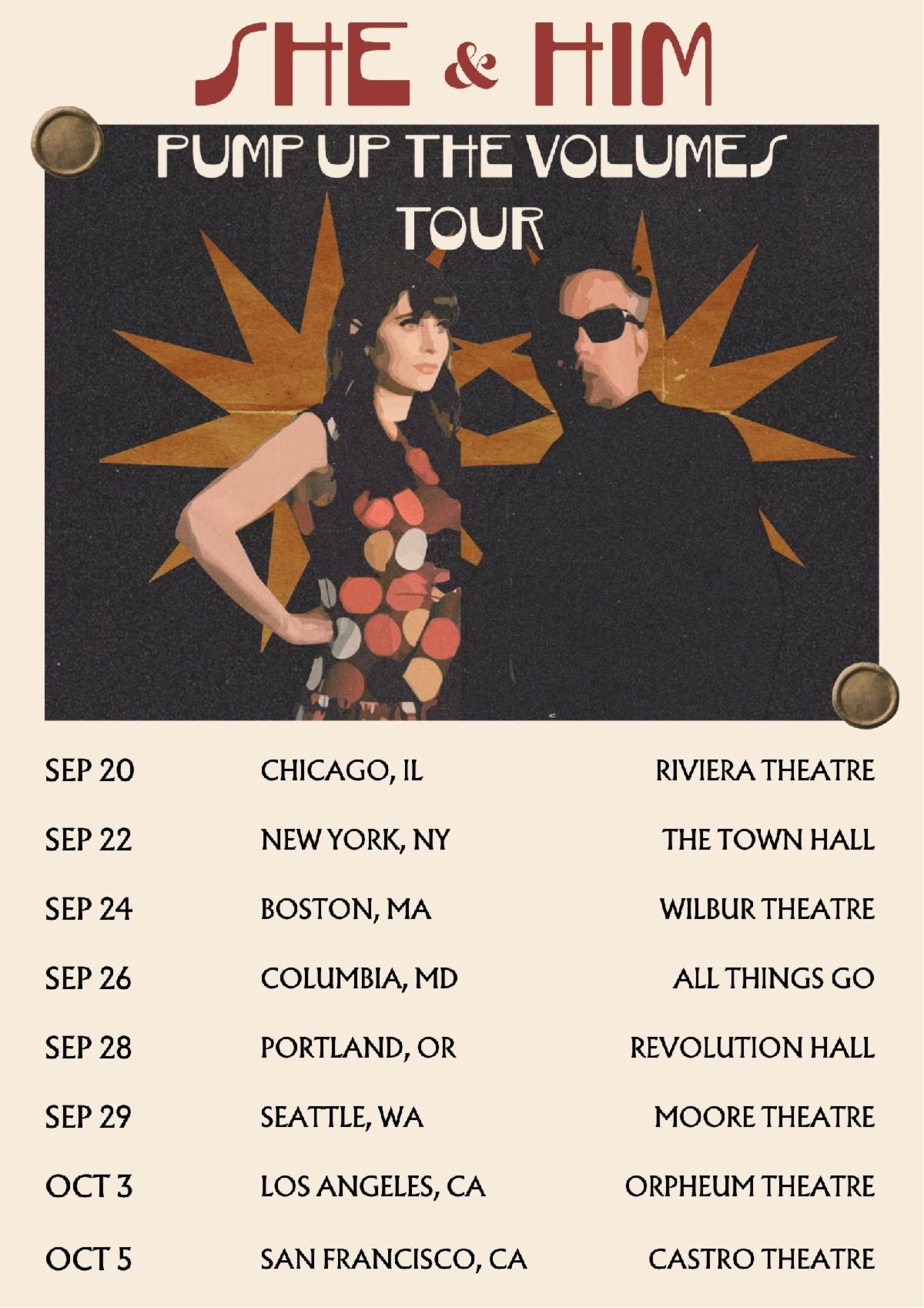 Flyer for She & Him 'Pump Up The Volumes Tour'