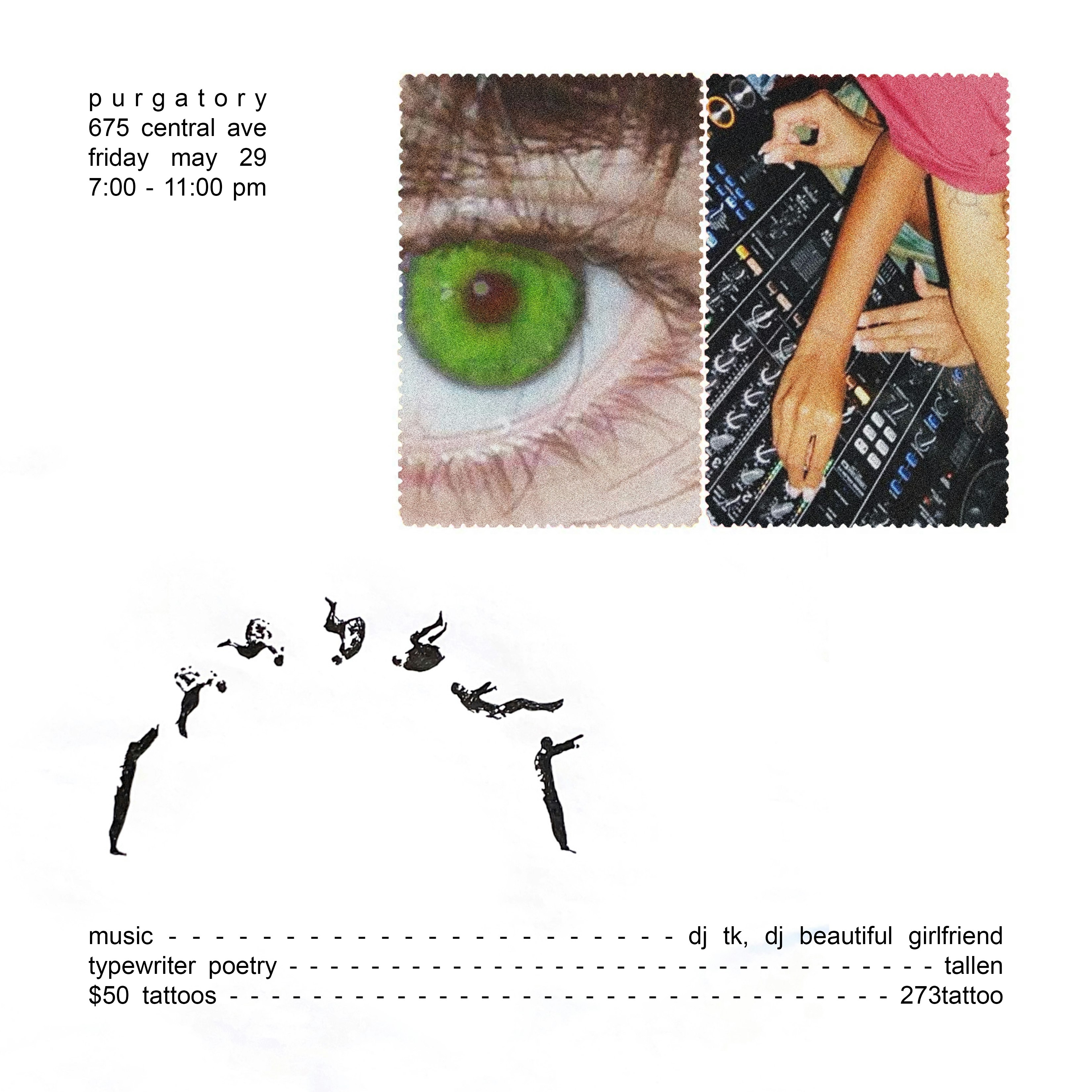 Flyer for Music, Typewriter Poetry, $50 Tattoos