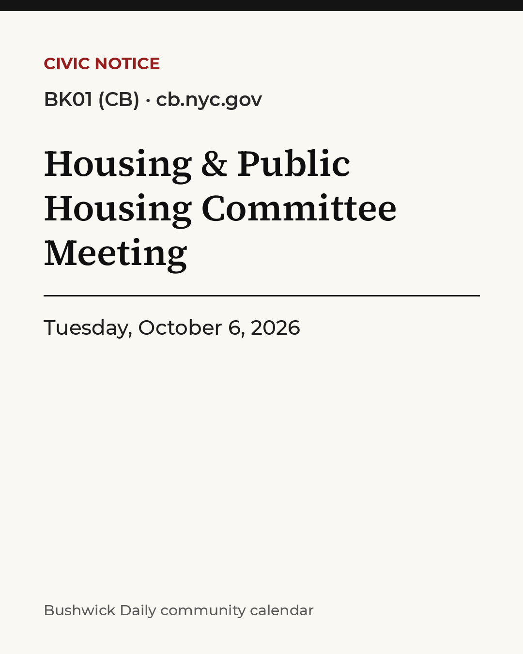 Flyer for Housing & Public Housing Committee Meeting