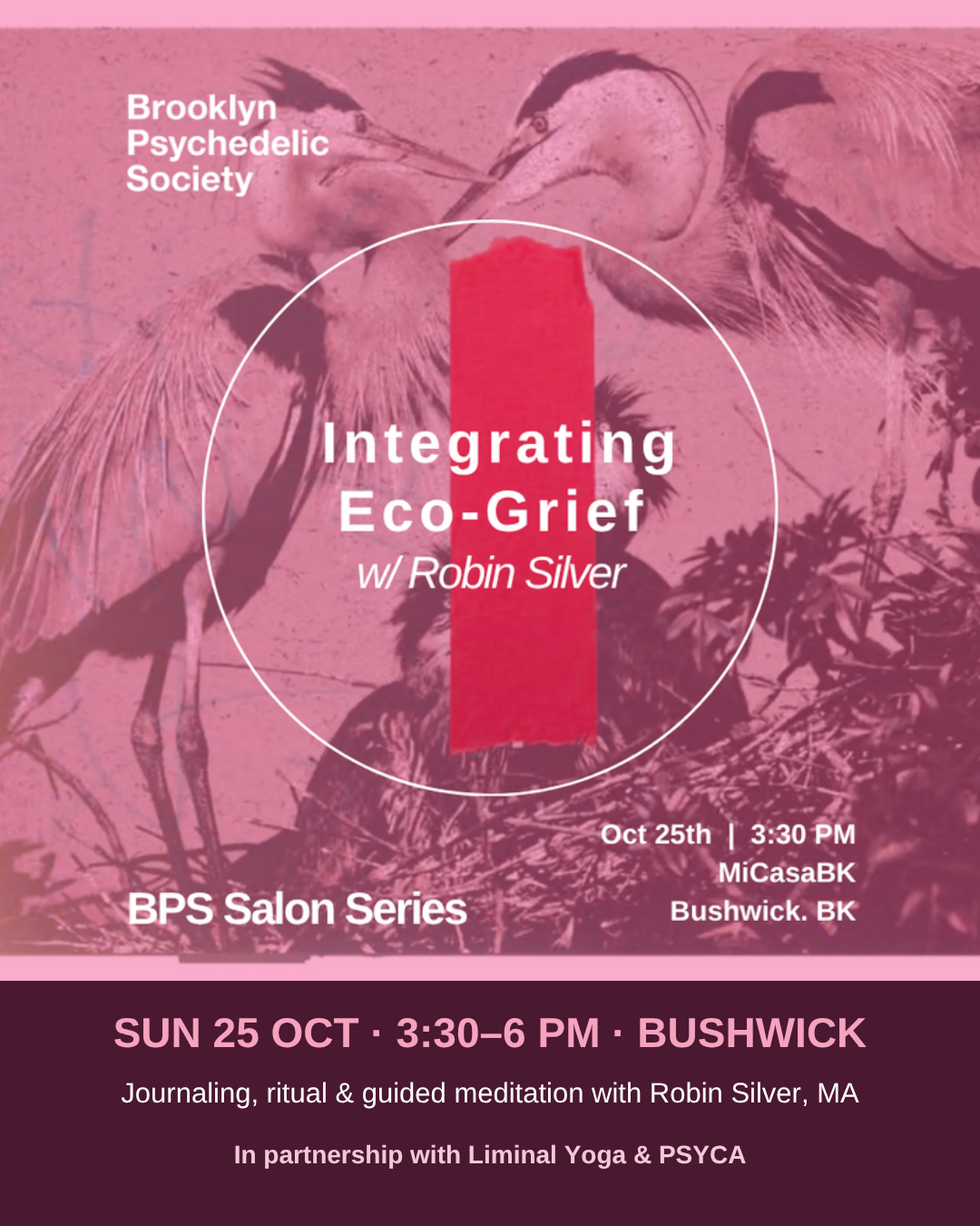 Flyer for Integrating Eco-Grief w/ Robin Silver (BPS Salon Series)