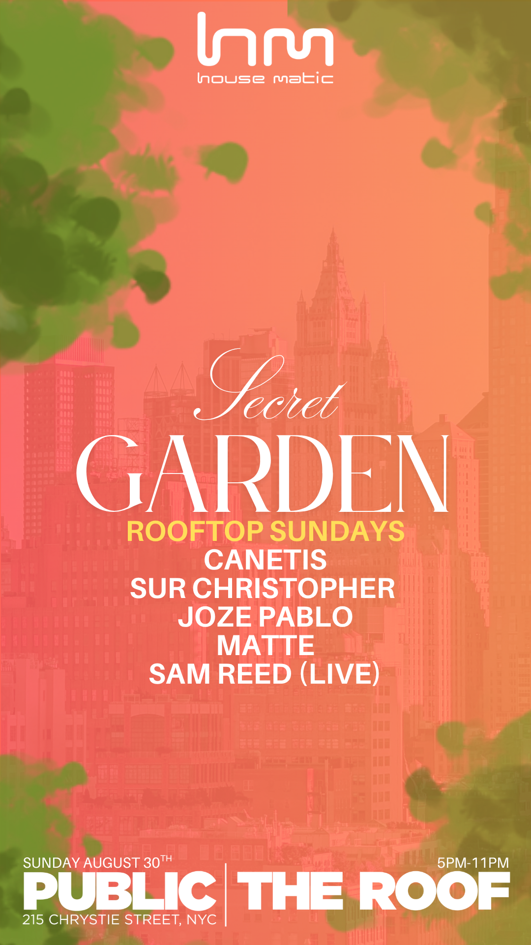 Flyer for Housematic Presents: Secret Garden Rooftop Sundays (Season 2)