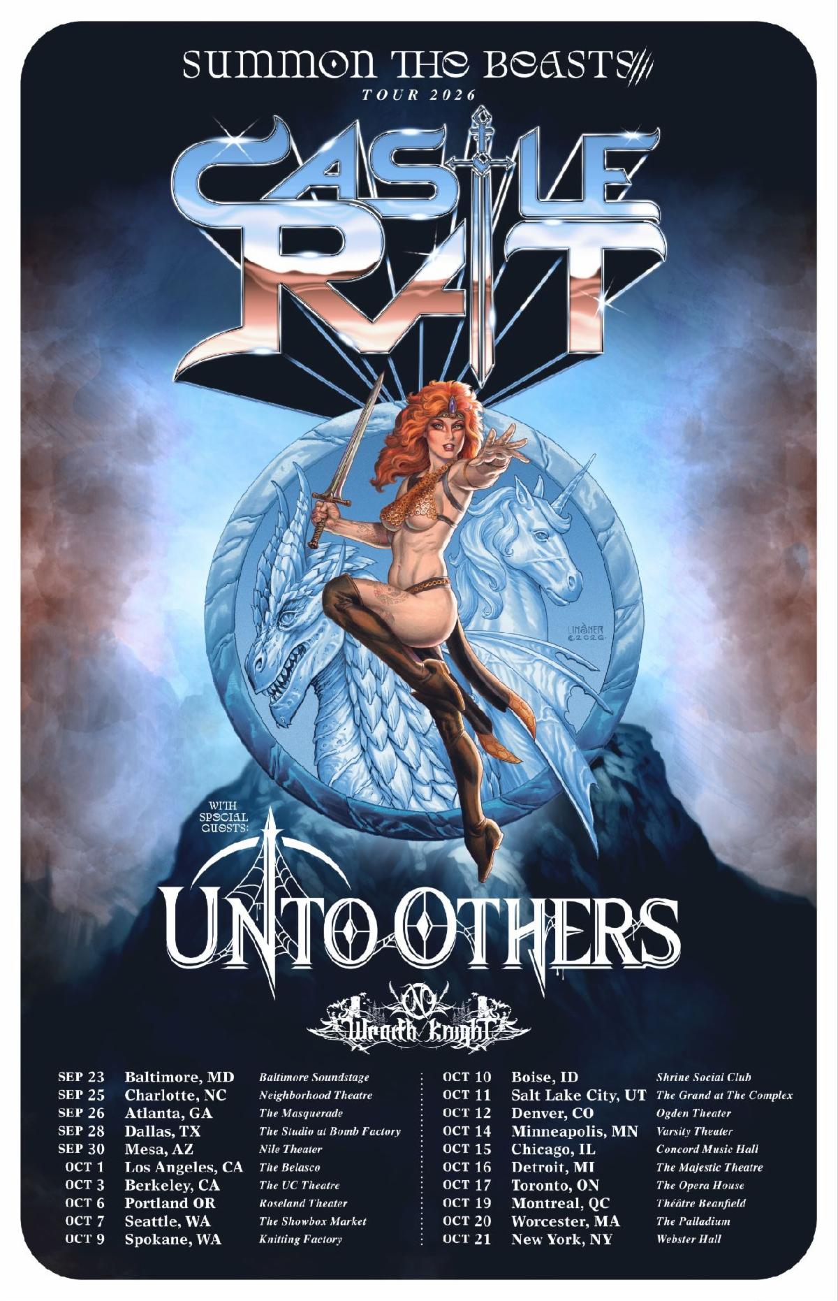Flyer for CASTLE RAT: Summon The Beasts Tour 2026 with Unto Others & Wicked Knight