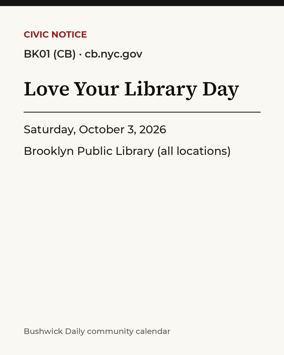 Flyer for Love Your Library Day