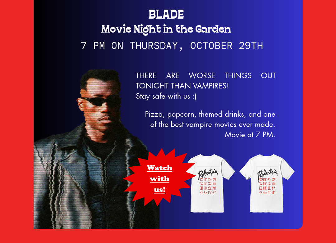 Flyer for BLADE Movie Night in the Garden