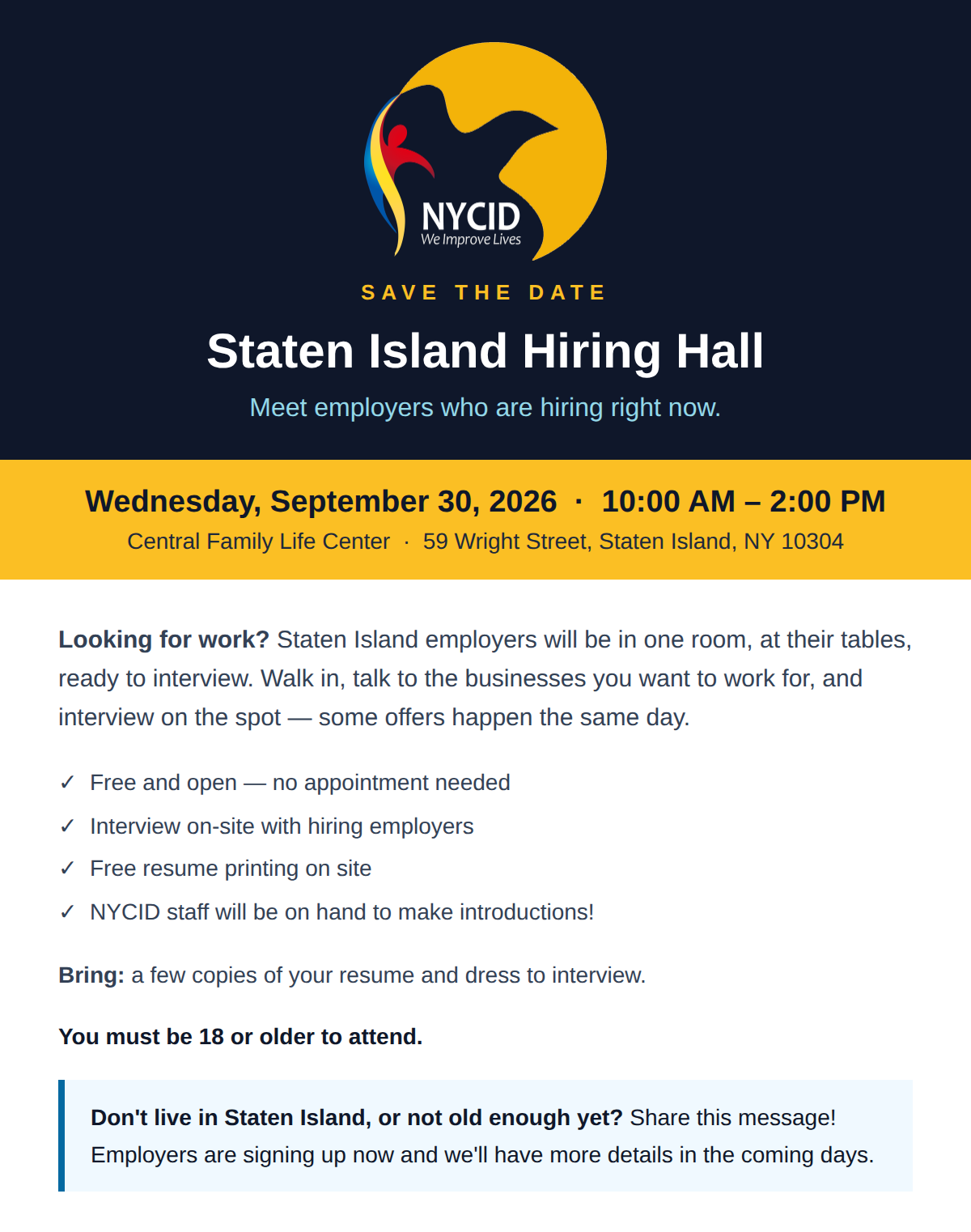 Flyer for Staten Island Hiring Hall