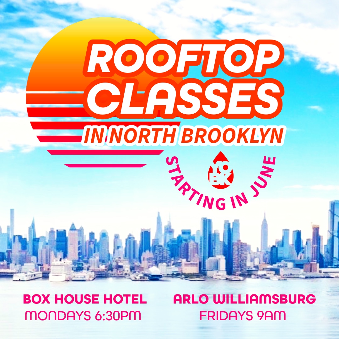 Flyer for Rooftop Yoga and Pilates Classes at Box House Hotel