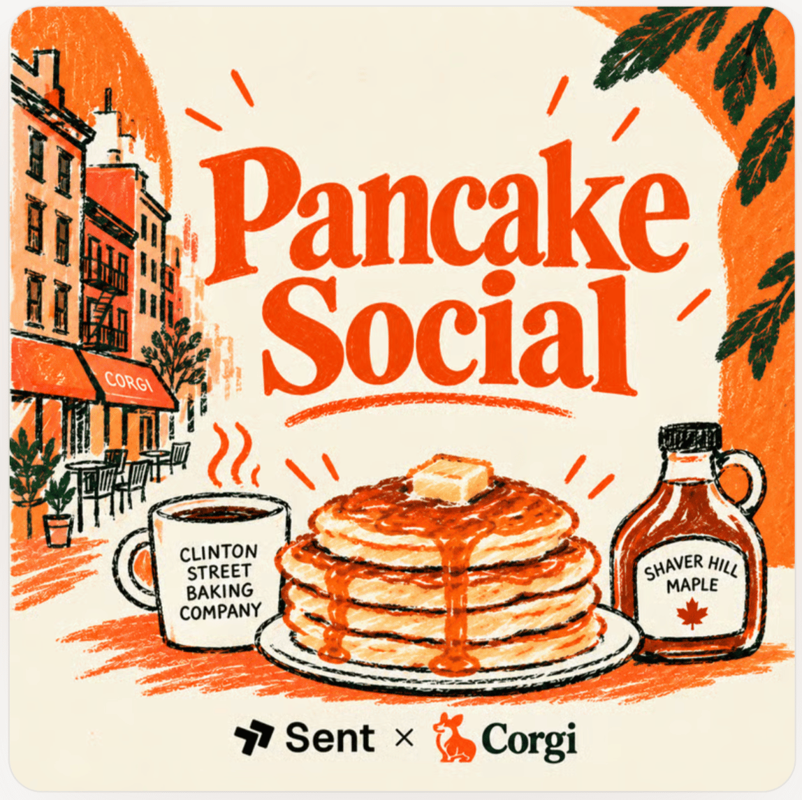 Flyer for A Pancake Social by Sent & Corgi