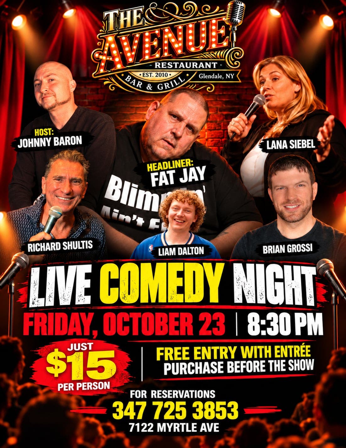 Flyer for Comedy Night Live in Glendale, Queens