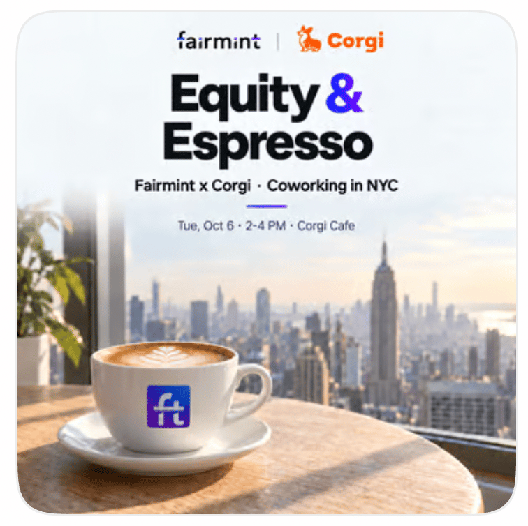 Flyer for Equity & Espresso with Fairmint