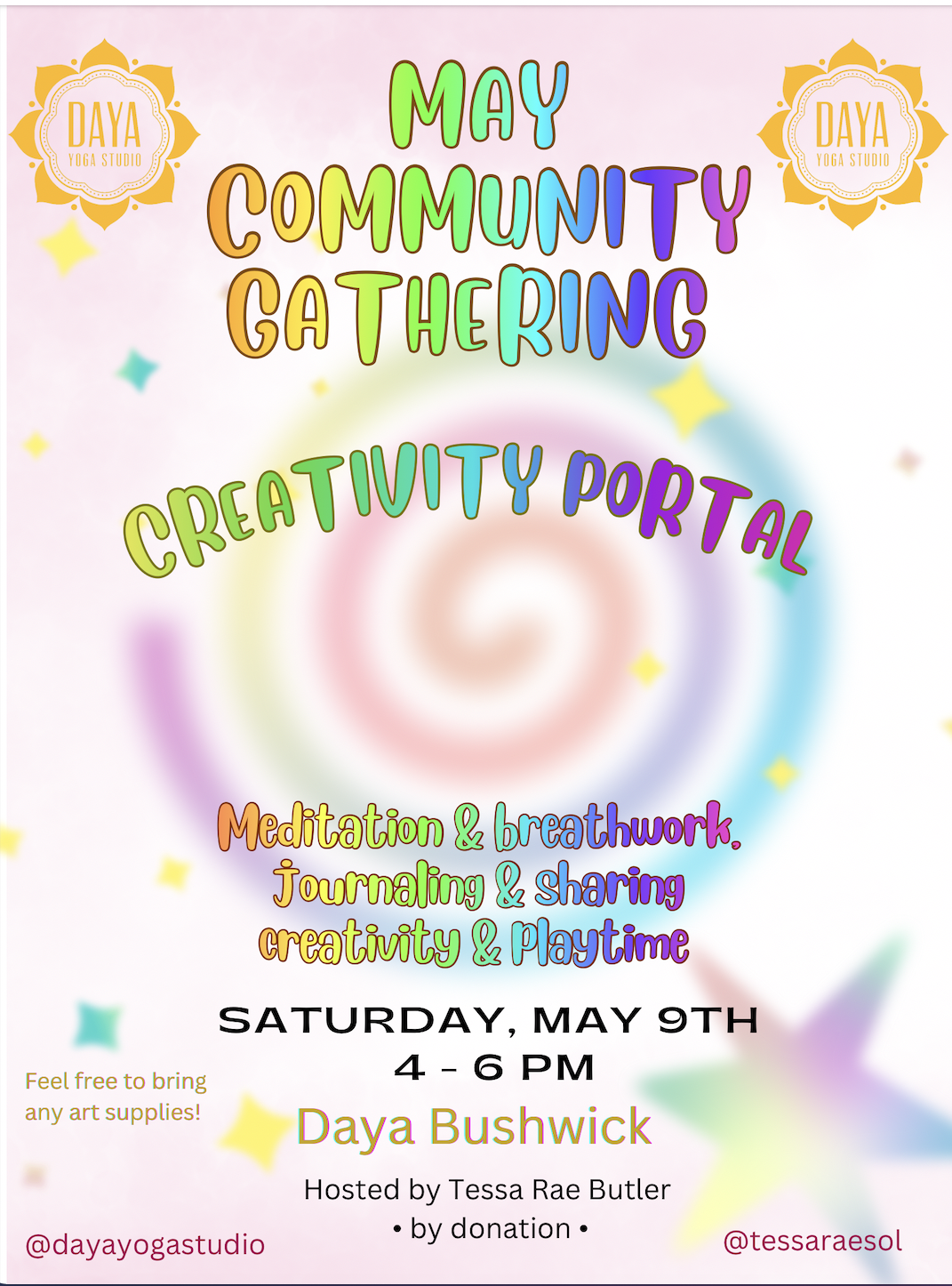 Flyer for May Community Gathering: Creativity Portal