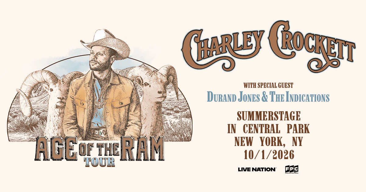 Flyer for Charley Crockett with special guest Durand Jones & The Indications