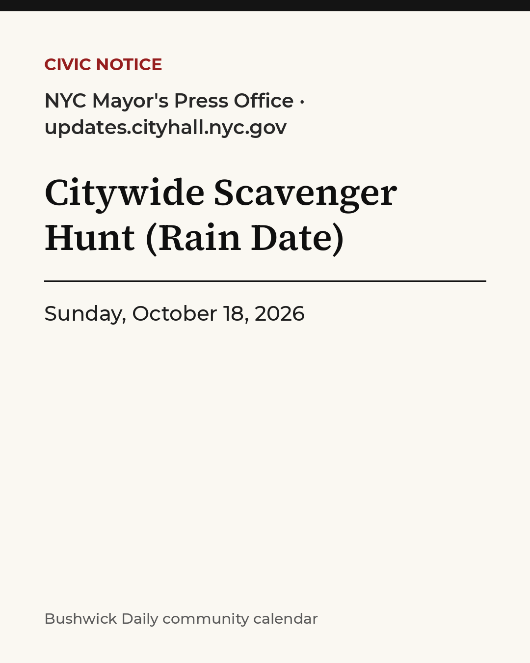 Flyer for Citywide Scavenger Hunt (Rain Date)