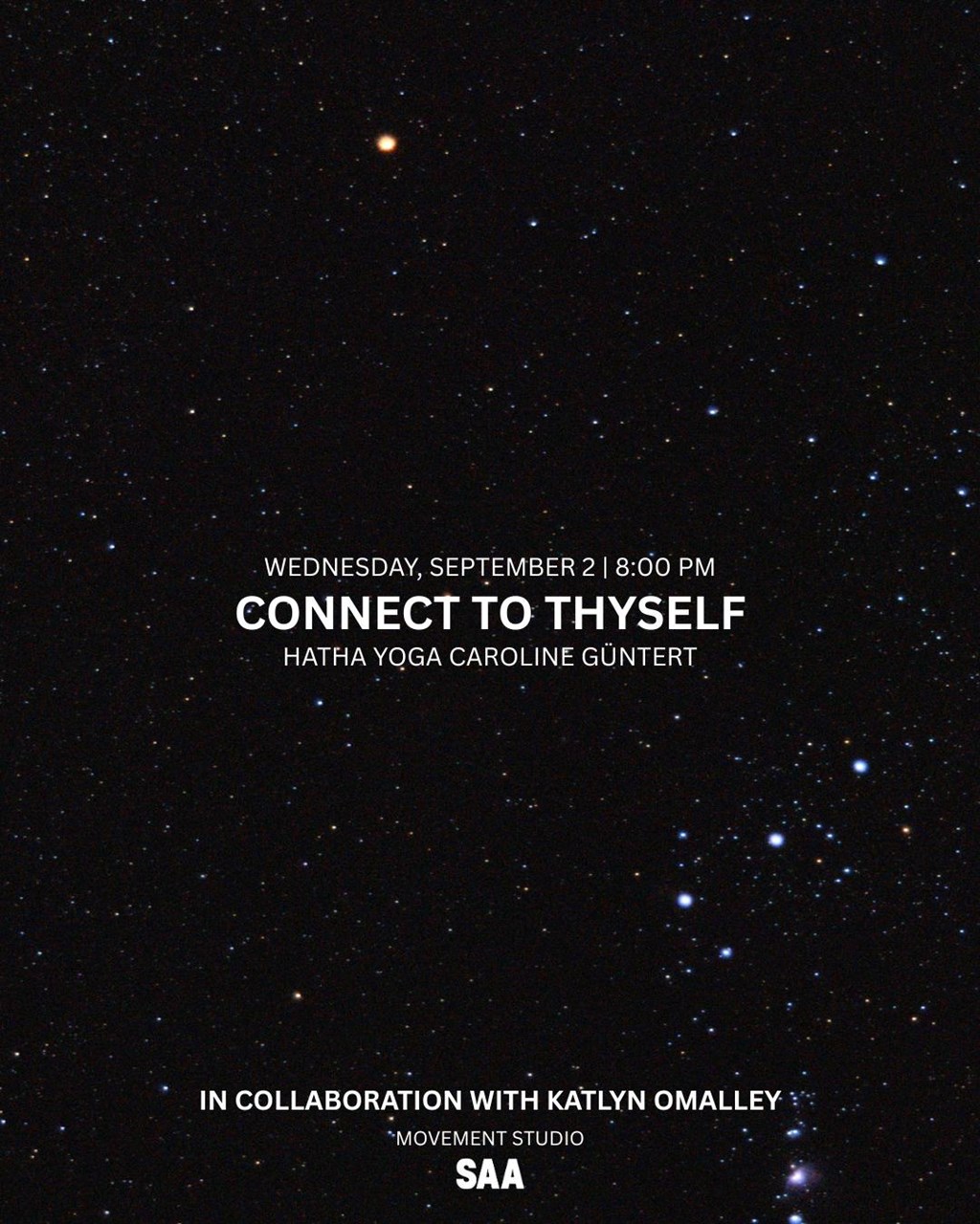 Flyer for Connect to Thyself: Hatha Yoga with Caroline Güntert