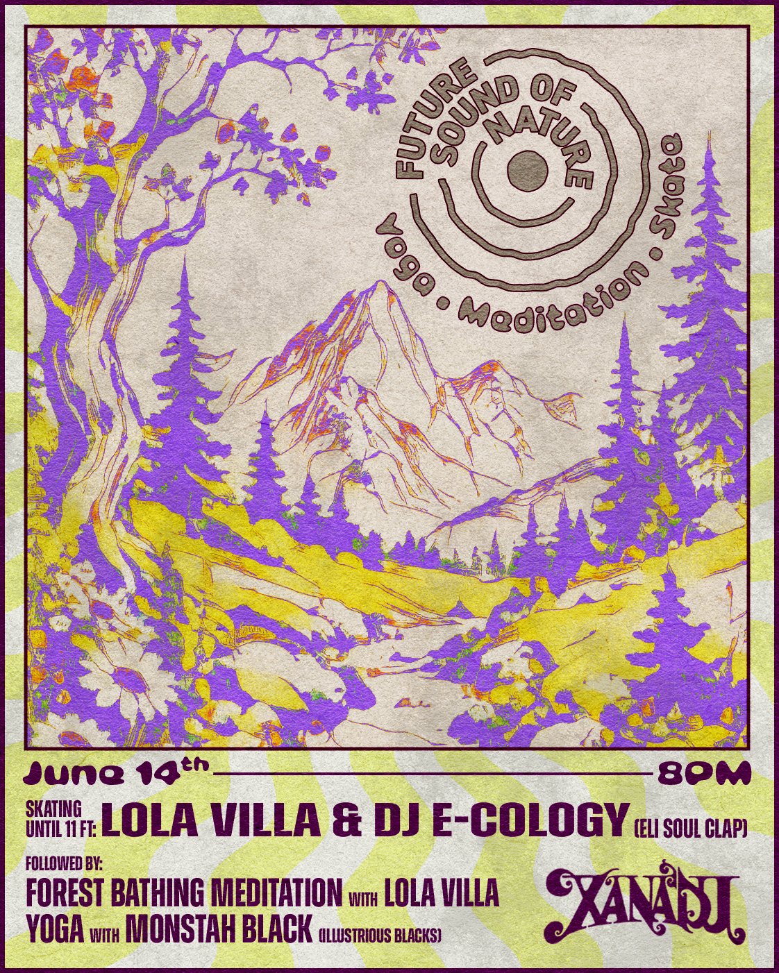 Flyer for Future Sound of Nature: Yoga, Meditation, Skate