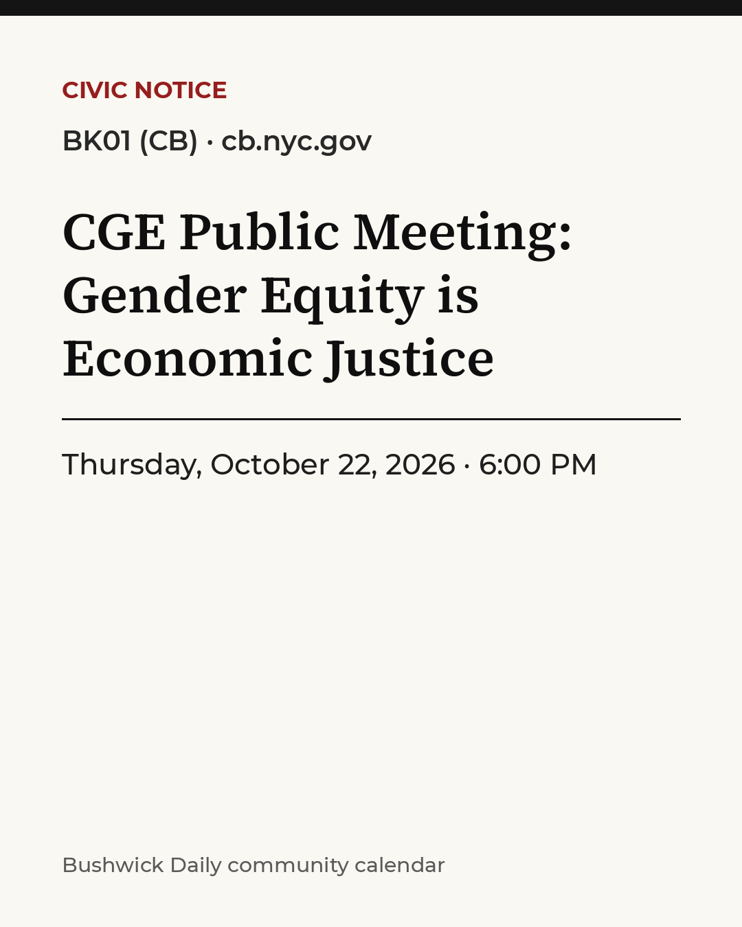 Flyer for CGE Public Meeting: Gender Equity is Economic Justice