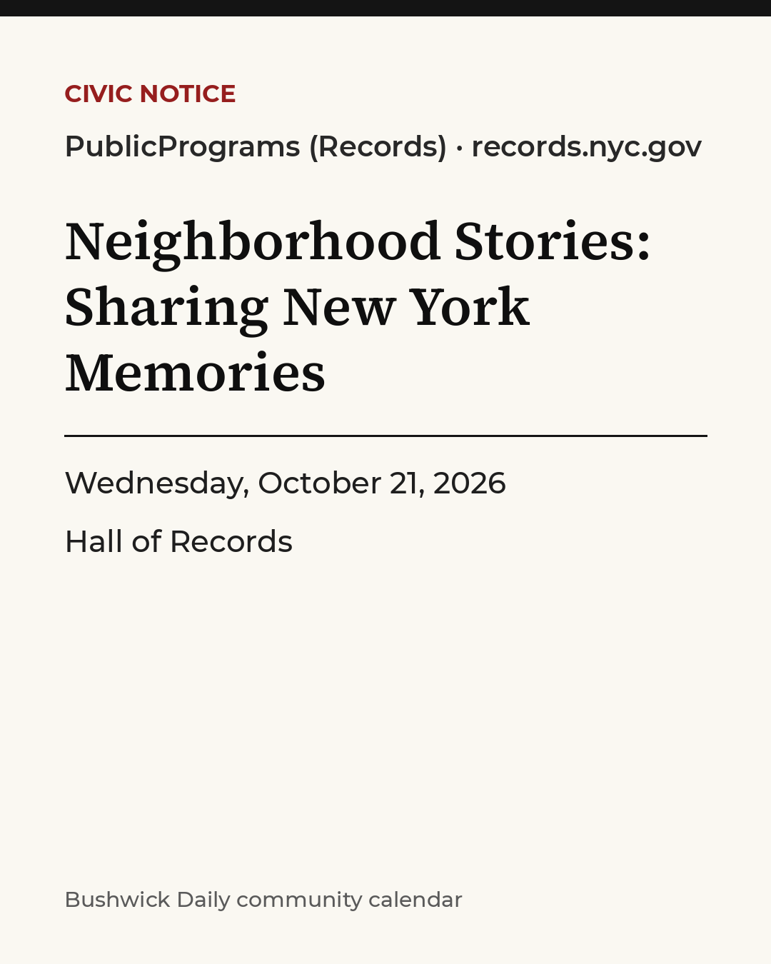 Flyer for Neighborhood Stories: Sharing New York Memories